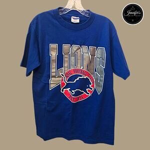 Trench RARE Vintage 90's NFL Detroit Lions 100% Cotton T-Shirt Size L (42-44)